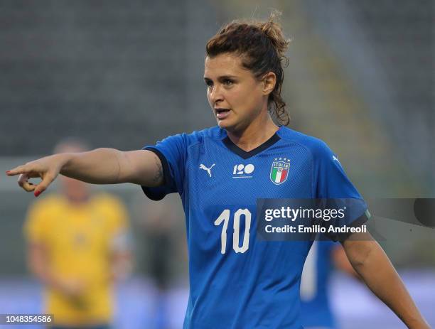 Cristiana Girelli of Italy gestures during the International Friendly match between Italy Women and Sweden Women at Stadio Giovanni Zini on October...