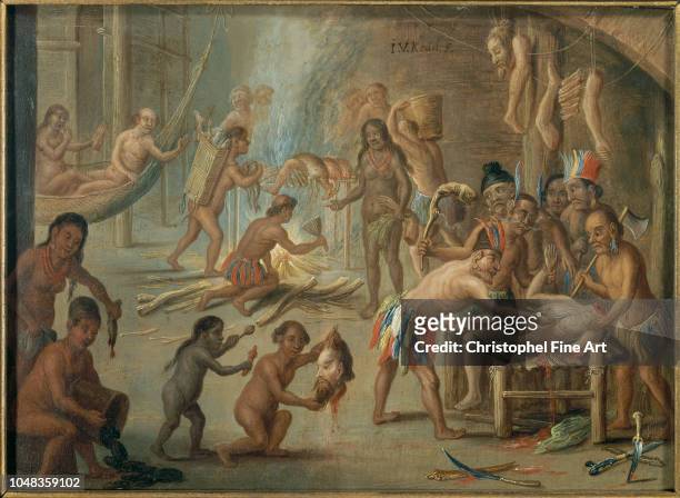 Jan Van Kessel Le Vieux Scene of cannibalism in 1644 in Brazil New World Museum of La Rochelle.