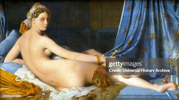 Grande Odalisque' oil painting, 1814 by Jean Auguste Dominique Ingres, . The work depicts an odalisque, or concubine. Ingres' contemporaries...
