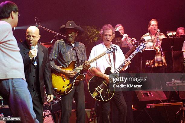 Clarence "Gatemouth" Brown and Keith Richards during Rainforest Alliance Concert 2001 at Beacon Theatre in New York City, New York, United States.