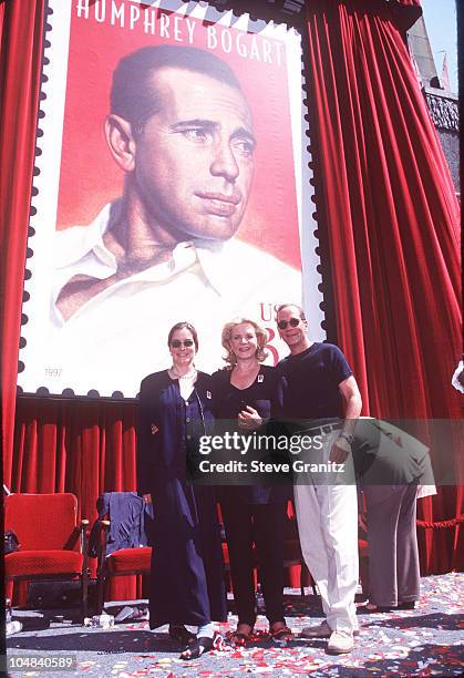 Lauren Bacall, Stephen Bogart, & Leslie Bogart during Humphrey Bogart Postage Stamp Premieres at Mann Chinese Theatre in Hollywood, California,...