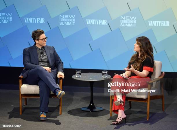 Award- winning stand-up comedian and creator of Nanette, Hannah Gadsby and Contributing editor at Vanity Fair, Monica Lewinsky speak onstage at Day 1...