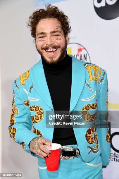 Post Malone attends the 2018 American Music Awards at Microsoft Theater on October 9, 2018 in Los Angeles, California.