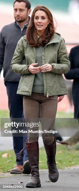 Catherine, Duchess of Cambridge visits Sayers Croft Forest School and Wildlife Garden on October 2, 2018 in London, England. Sayers Croft is an...