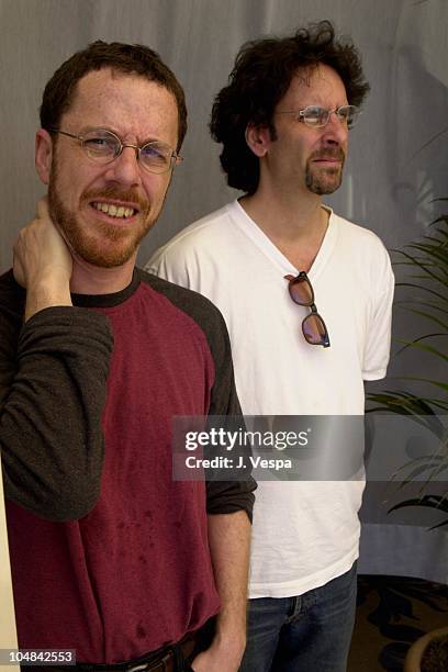 Ethan Coen & Joel Coen during Cannes 2001 - The Man Who Wasn't There Portrait Shoot at Carlton La Cote in Cannes, France.