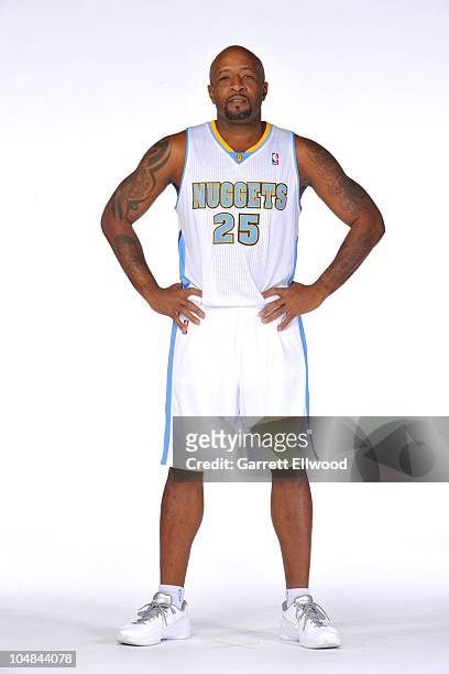 Anthony Carter of the Denver Nuggets poses for a photograph during media day on September 27, 2010 at the Pepsi Center in Denver, Colorado. NOTE TO...