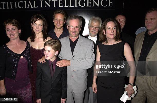 Haley Joel Osment and Steven Spielberg with the A.I. Team