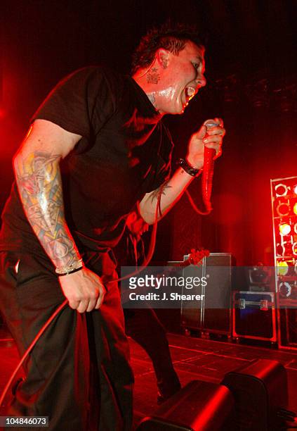 Jacoby Shaddix of Papa Roach at the CD release concert for "LoveHateTragedy". Free tickets were given to fans who bought advance copies of the new...