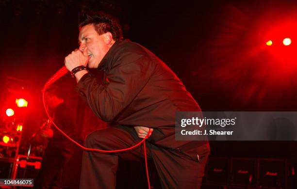 Jacoby Shaddix of Papa Roach at the CD release concert for "LoveHateTragedy". Free tickets were given to fans who bought advance copies of the new...