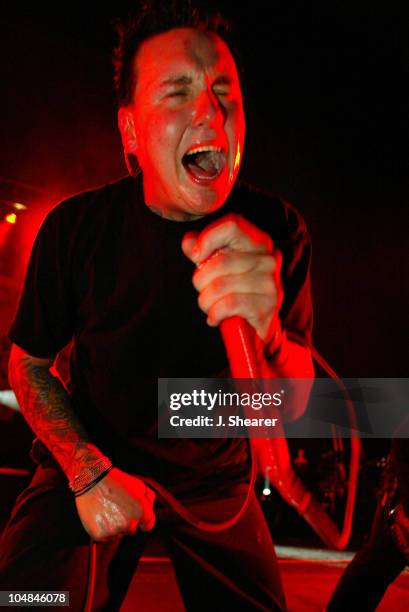 Jacoby Shaddix of Papa Roach at the CD release concert for "LoveHateTragedy". Free tickets were given to fans who bought advance copies of the new...