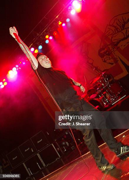 Jacoby Shaddix of Papa Roach at the CD release concert for "LoveHateTragedy". Free tickets were given to fans who bought advance copies of the new...