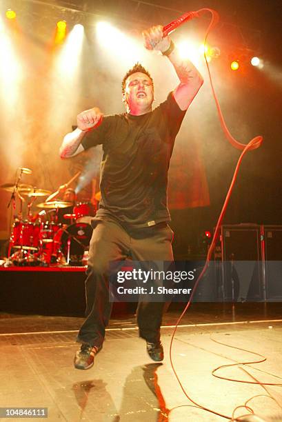 Jacoby Shaddix of Papa Roach at the CD release concert for "LoveHateTragedy". Free tickets were given to fans who bought advance copies of the new...