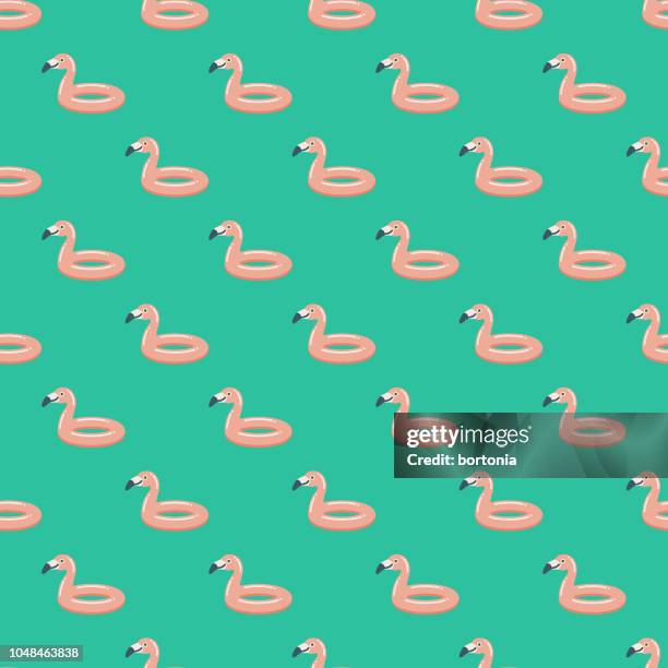ilustraciones, imágenes clip art, dibujos animados e iconos de stock de verano flamenco inflable de patrones sin fisuras - agosto