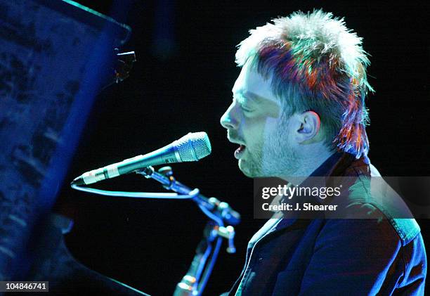 Thom Yorke of Radiohead performs during a rare solo appearance at the 16th Annual Bridge School Benefit Concert in Mountain View, CA., October 2002.