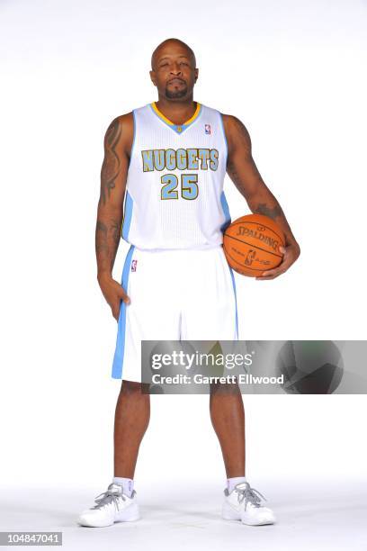 Anthony Carter of the Denver Nuggets poses for a photograph during media day on September 27, 2010 at the Pepsi Center in Denver, Colorado. NOTE TO...