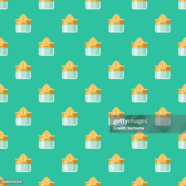 juicer kitchen tools seamless pattern - squeezing fruit stock illustrations