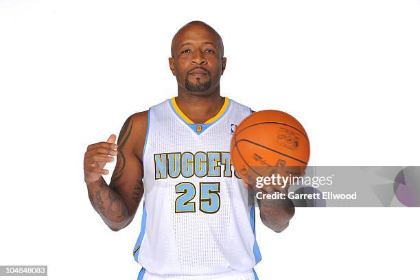 Anthony Carter of the Denver Nuggets poses for a photograph during media day on September 27, 2010 at the Pepsi Center in Denver, Colorado. NOTE TO...