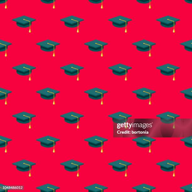 mortarboard school supplies seamless pattern - graduation hat pattern stock illustrations