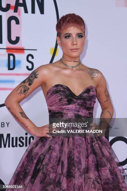 Singer Halsey arrives at the 2018 American Music Awards on October 9 in Los Angeles, California.