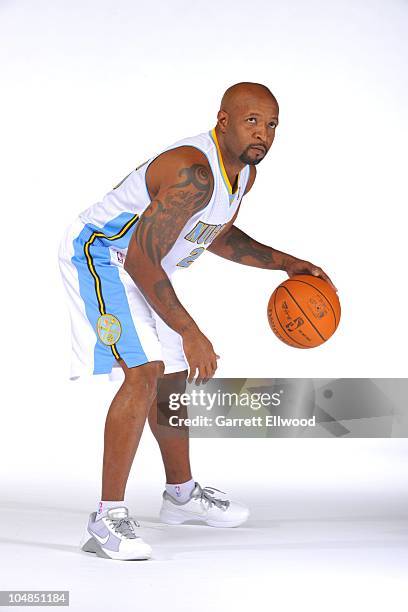 Anthony Carter of the Denver Nuggets poses for a photograph during media day on September 27, 2010 at the Pepsi Center in Denver, Colorado. NOTE TO...