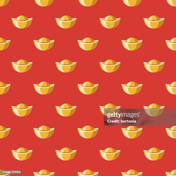 gold chinese new year seamless pattern - ingot stock illustrations