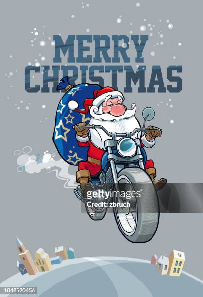 illustrations, cliparts, dessins animés et icônes de joyeux santa - moto humour