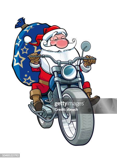 cheerful santa - biker vector stock illustrations