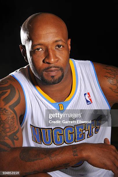 Anthony Carter of the Denver Nuggets poses for a photograph during media day on September 27, 2010 at the Pepsi Center in Denver, Colorado. NOTE TO...