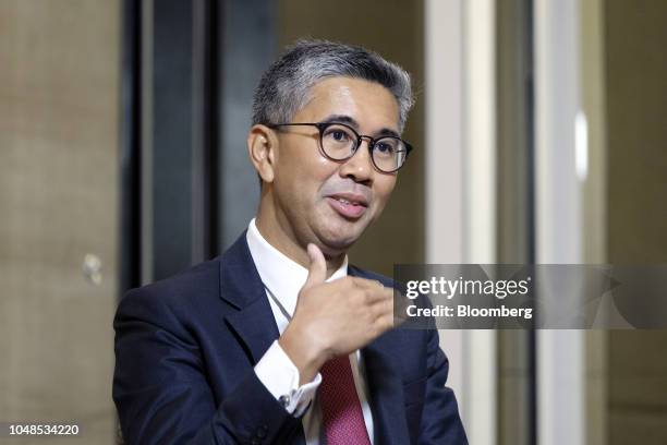 Tengku Zafrul Abdul Aziz, chief executive officer of CIMB Group Holdings Bhd., speaks during a Bloomberg Television interview at the New Dawn...