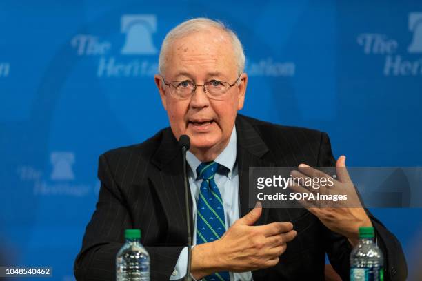 The Honourable Kenneth W. Starr , former Independent Counsel and U.S. Solicitor General seen speaking during the Heritage Foundation.