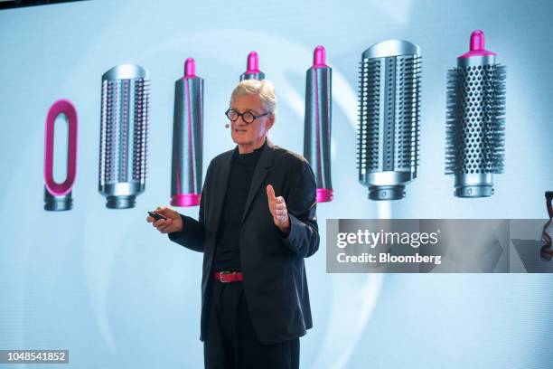 James Dyson, founder and chairman of Dyson Ltd., speaks during the launch of the Airwrap product during the company's beauty technology launch event...