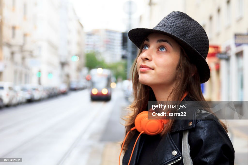 Teenage girl on the city street