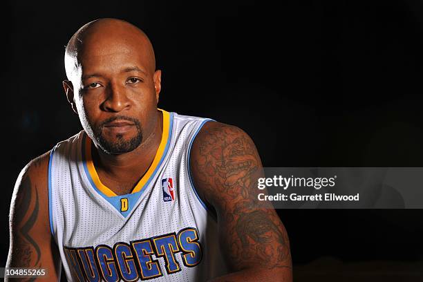 Anthony Carter of the Denver Nuggets poses for a photograph during media day on September 27, 2010 at the Pepsi Center in Denver, Colorado. NOTE TO...