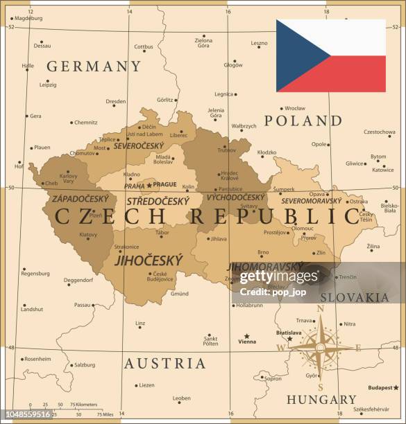 25 -czech republic - vintage golden 10 - czech republic map stock illustrations