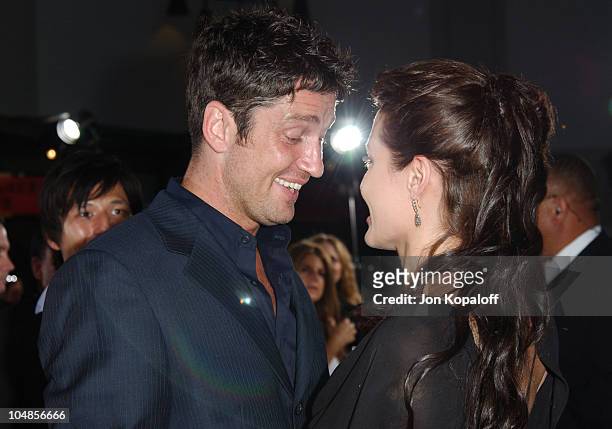 Gerard Butler and Angelina Jolie during "Lara Croft Tomb Raider: The Cradle of Life" World Premiere at Grauman's Chinese Theatre in Hollywood,...