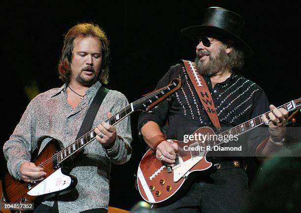 Travis Tritt joins Hank Williams Jr. During Hank Williams Jr. At The Arena at Gwinnett Center - September 20,2003 at Arena at Gwinnett Center in...