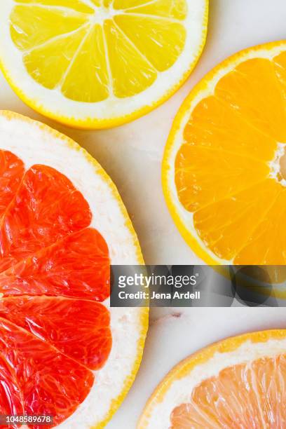 ruby grapefruit, oranges, lemons, pink grapefruit, citrus fruit, citrus fruits, healthy diet, vitamin c, healthy lifestyle, fresh, organic fruit - pink grapefruit stock pictures, royalty-free photos & images