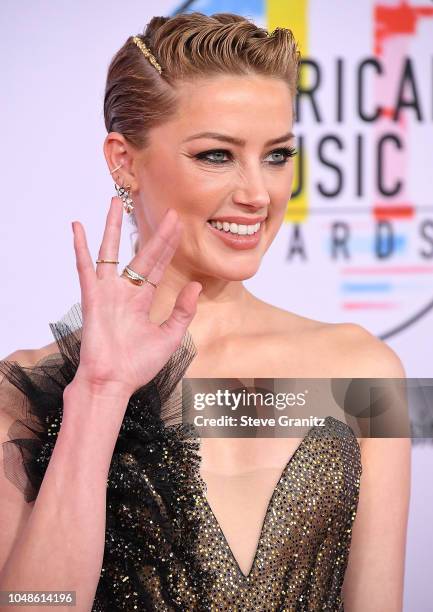 Amber Heard arrives at the 2018 American Music Awards at Microsoft Theater on October 9, 2018 in Los Angeles, California.