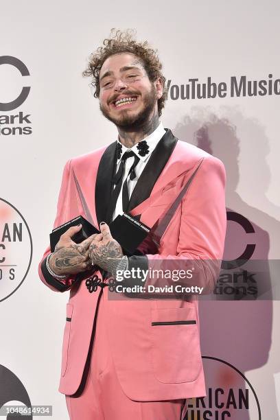 Post Malone attends the 2018 American Music Awards - Press Room at Microsoft Theater on October 9, 2018 in Los Angeles, California.