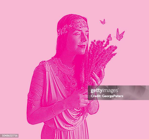 woman and lavender - french lavender stock illustrations