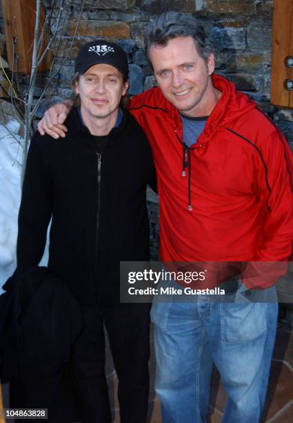 Steve Buscemi and Aidan Quinn at the WMA Lodge during 2005 Park City - WMA Lodge - Day 2 in Park City, Utah, United States.