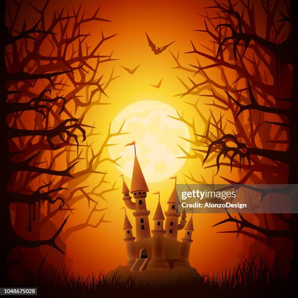halloween spooky night - castle background stock illustrations