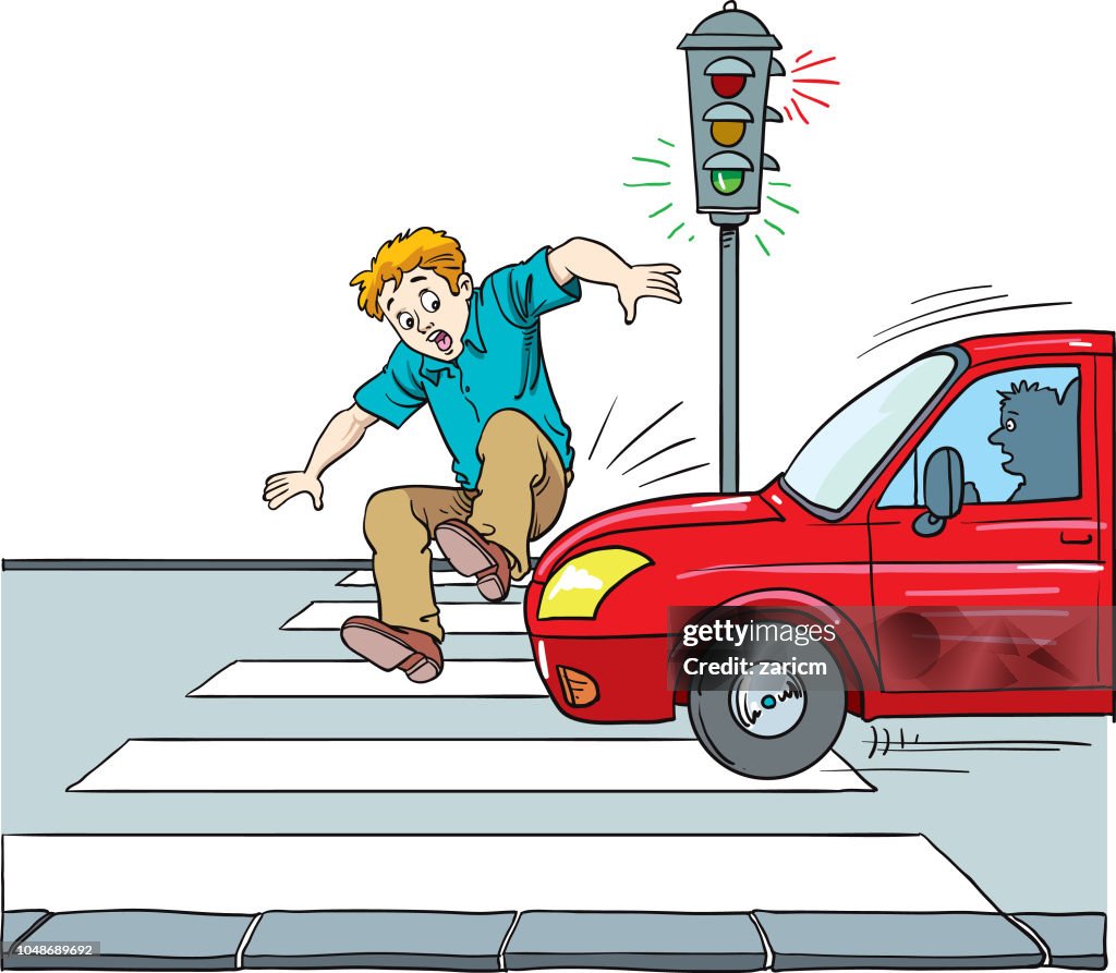 Road Safety Man About To Be Hit By A Car High-Res Vector Graphic - Getty  Images
