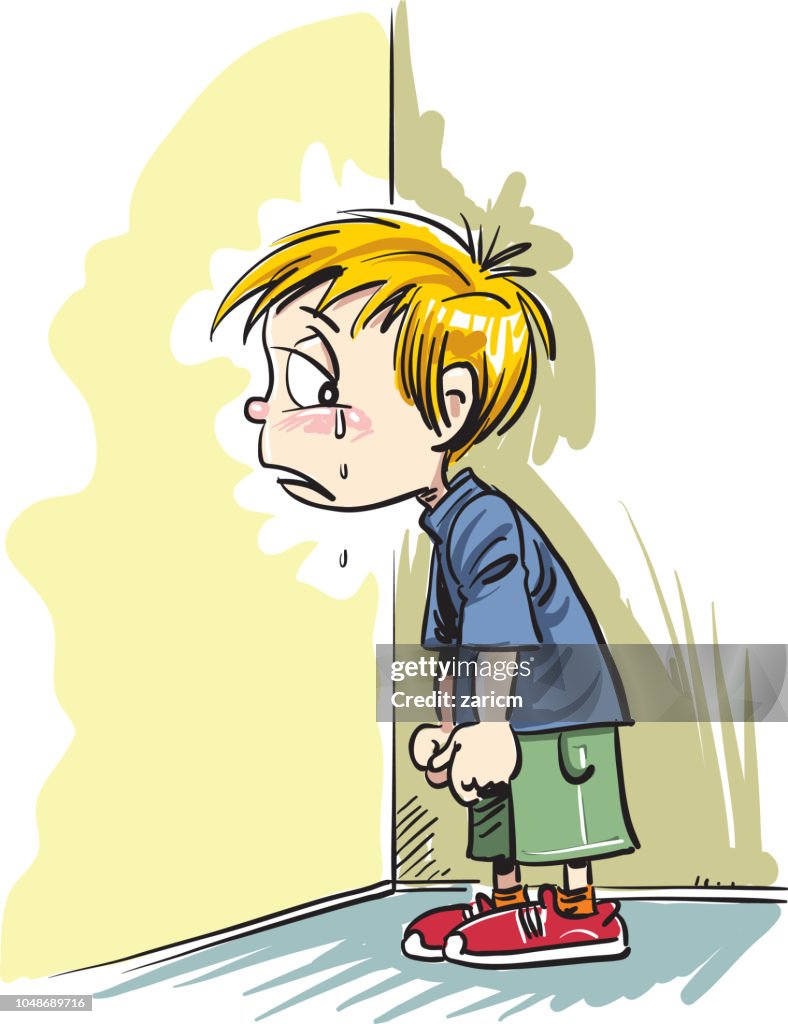 The punished boy cries