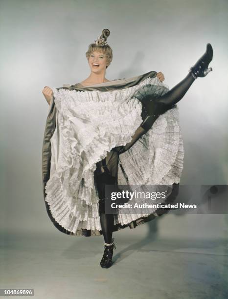 Actress Juliet Prowse performing the Can Can in the 20th Century Fox production of 'Can-Can' in Los Angeles, USA circa 1950.