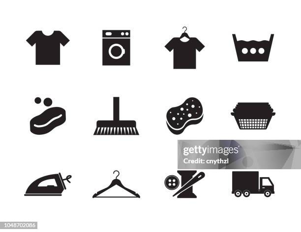 dry cleaning icon set - laundry stock illustrations