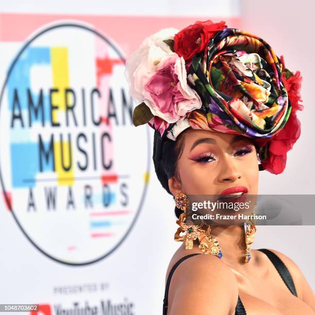 Cardi B attends the 2018 American Music Awards at Microsoft Theater on October 9, 2018 in Los Angeles, California.