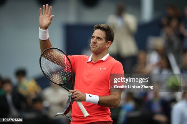 Juan Martin del Potro of Argentina celebrates after defeating Richard Gasquet of France during second round of the 2018 Rolex Shanghai Masters on Day...