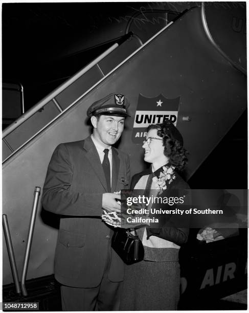 Leaves for national pie 'bake-off', 16 February 1955. Marilyn Luckensmeyer ;Miss Alice Jenkins. .;Supplementary material reads: 'News Bureau, United...