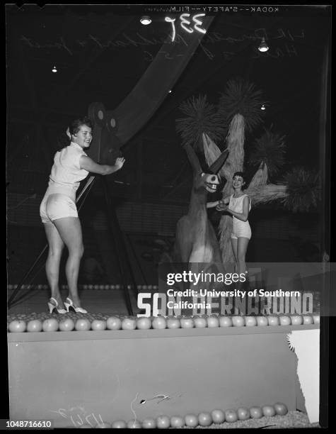 Orange show in San Bernardino, March 7 1956. Marge Divel;Carol Wilson;Gay Cowie;Jeanne Black;Sheri Young;Gay Helen Grover;Alexa Loma;Marilyn Van...